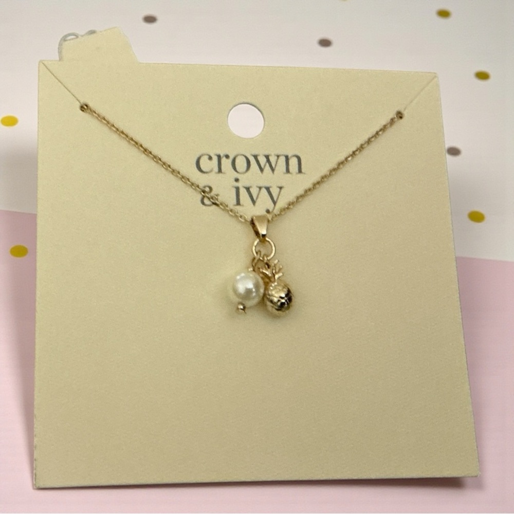 Crown & Ivy Gold Necklace with Pearl Charm